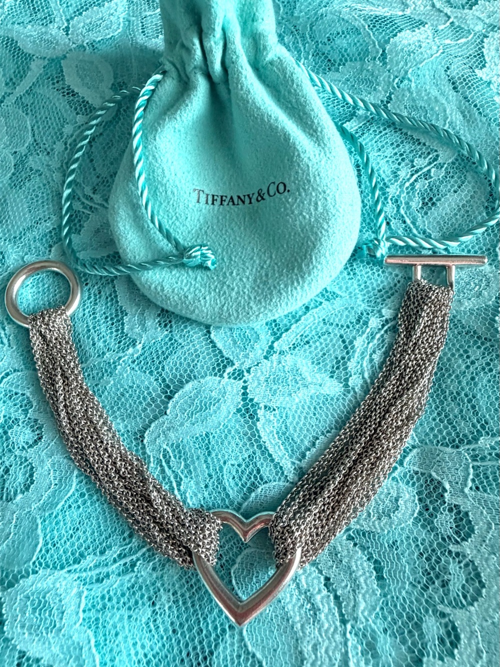 Tiffany & Co. Silver Heart Multi-Chain Toggle Bracelet
